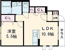 近江八幡市田中江町アパート 1LDKの間取図画像