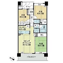サーパス上水戸中央 8階3LDKの間取り