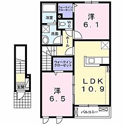 プラシード・アルバ 2LDKの間取図画像