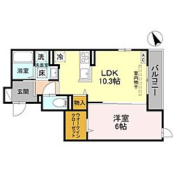 D-Grande下新 1階1LDKの間取り
