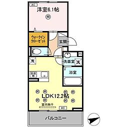 D-ROOM NISHIBARU　A棟 3階1LDKの間取り