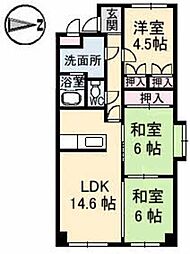 サンライズ三滝橋 5階3LDKの間取り