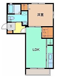 東武桐生線 阿左美駅 徒歩16分の賃貸アパート 2階1LDKの間取り