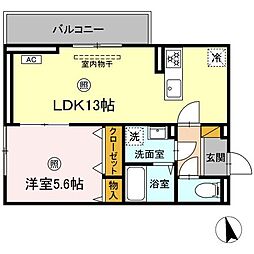 サンライズガーデンさくら 3階1LDKの間取り