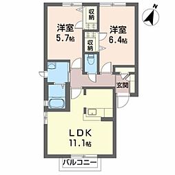 JR仙石線 下馬駅 徒歩36分の賃貸アパート 2階2LDKの間取り