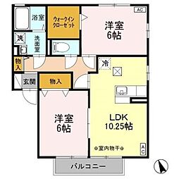 東武小泉線 西小泉駅 徒歩12分の賃貸アパート 1階2LDKの間取り