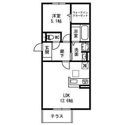 ミルソレアード 1LDKの間取図画像