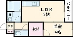 リヴェール長尾 2階1LDKの間取り