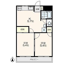 緑寿ハイツ 3階2Kの間取り
