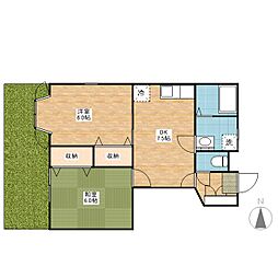リバーサイド5　Ａ棟 103 2階2DKの間取り