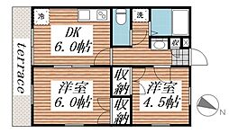 サニーヴィラ2 2DKの間取図画像