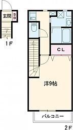 ハートフル有野 2階1Kの間取り