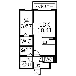 エスグランデ中崎町 1階1LDKの間取り