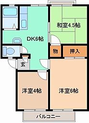 JR両毛線 桐生駅 徒歩30分の賃貸アパート 2階3DKの間取り