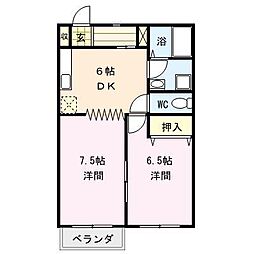 ナチュレ 2階2DKの間取り