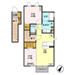 グリーンコートけやきＥ 2階2DKの間取り