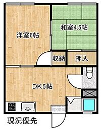 コーポくや 2階2DKの間取り