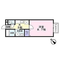 ヴィルボナール 2階1Kの間取り