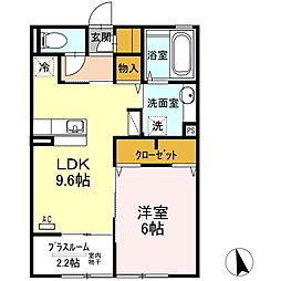 Deep　Purple　saiwai 2階1LDKの間取り