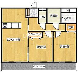 サンセットピア 3階2LDKの間取り