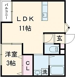 JR豊肥本線 肥後大津駅 徒歩27分の賃貸アパート 1階1LDKの間取り