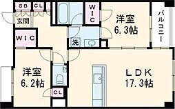 ルネ神戸旧居留地109番館 9階2LDKの間取り