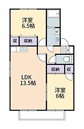 リヴェールＢ 1階2LDKの間取り