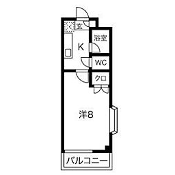 ラ・ピエス 2階1Kの間取り