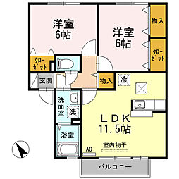 グレイス　C棟 1階2LDKの間取り