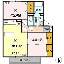 ミキカメディアマンション　A棟 2階2LDKの間取り