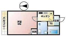 Gladvis二条式部 202 2階1Kの間取り