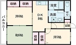 ＷＩＮＧ　ＣＯＵＲＴ　Ｂ 401 4階3DKの間取り