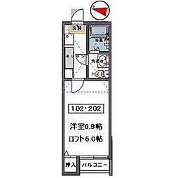 stage東仙台 2階1Kの間取り