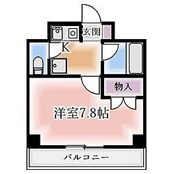 GBII 4階1Kの間取り