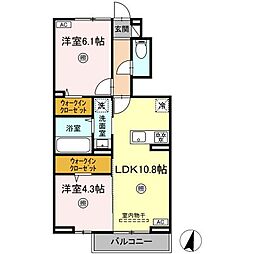 ロイヤルタウン上峰B 1階2LDKの間取り