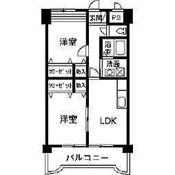 東武伊勢崎線 新伊勢崎駅 徒歩16分の賃貸マンション 4階2DKの間取り