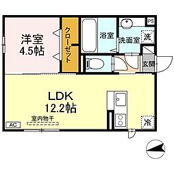 ＲＥＳＵＡ浜田 2階1LDKの間取り