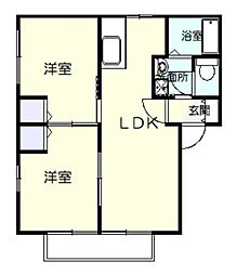 JR両毛線 国定駅 5kmの賃貸アパート 2階2LDKの間取り