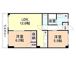 コーポアルカディア 1階2LDKの間取り