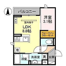 D-Grande常盤町 2階1LDKの間取り