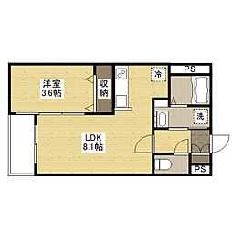 月光福山東壱番館 3階1LDKの間取り