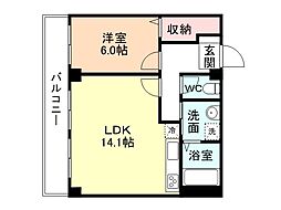 センチュリー山室 1階1LDKの間取り