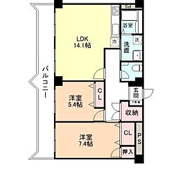 センチュリー山室 2階2LDKの間取り