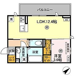 オーク・ヴィラ尾ノ上 3階1LDKの間取り