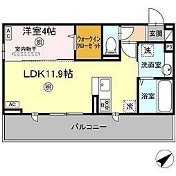 オーク・ヴィラ尾ノ上 3階1LDKの間取り