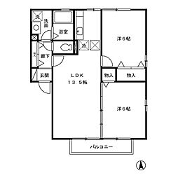 リーフレットエコーIII号館 1階2LDKの間取り