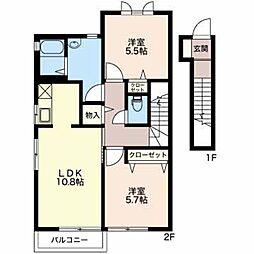 ファミールメゾンC棟 2LDKの間取図画像