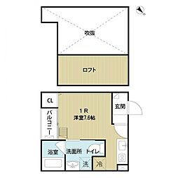 シエル若林 1階ワンルームの間取り