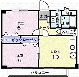 シャルマン篠木 1階2LDKの間取り