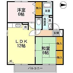 ハイカムール高須 1階2LDKの間取り
